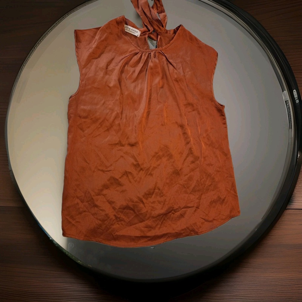 Jon & Anna Womens Burnt Orange Sleeveless Pleated Round Neck Blouse Size M